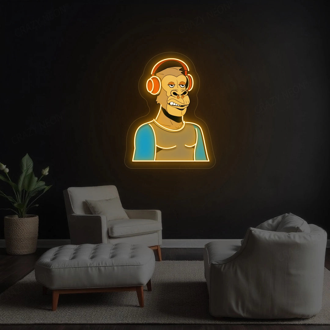 Gorilla with Headphones Neon Artwork Sign