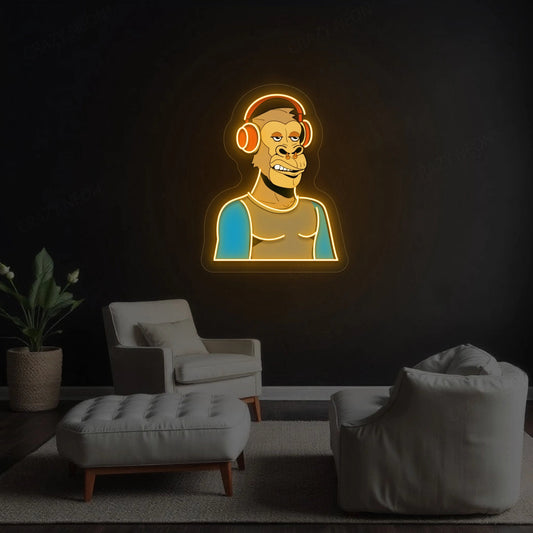 Gorilla with Headphones Neon Artwork Sign