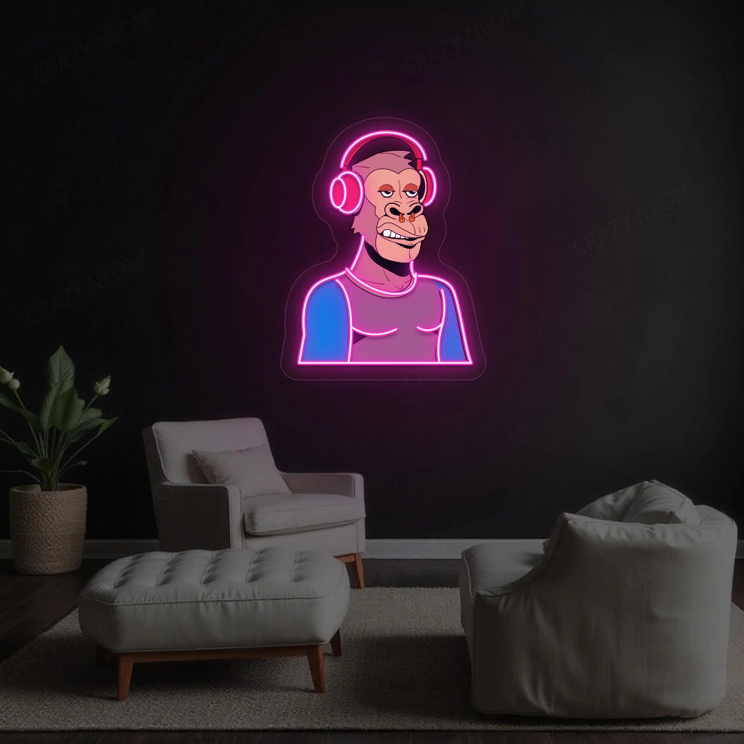 Gorilla with Headphones Neon Artwork Sign