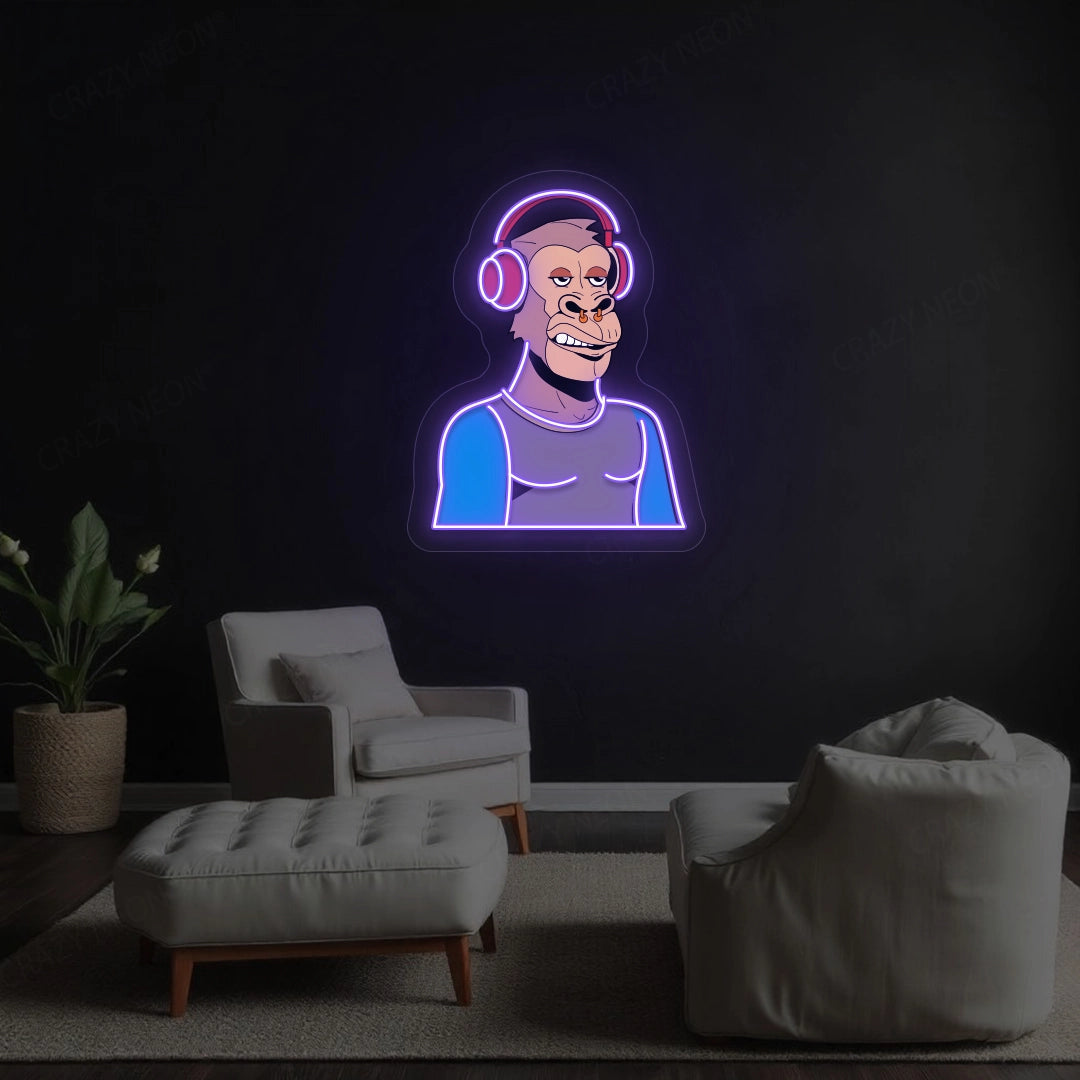 Gorilla with Headphones Neon Artwork Sign