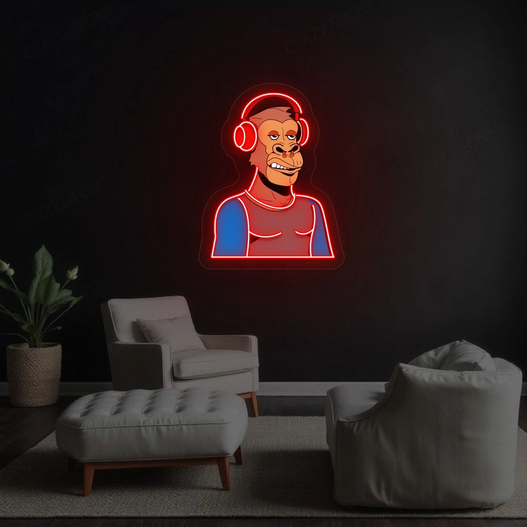 Gorilla with Headphones Neon Artwork Sign