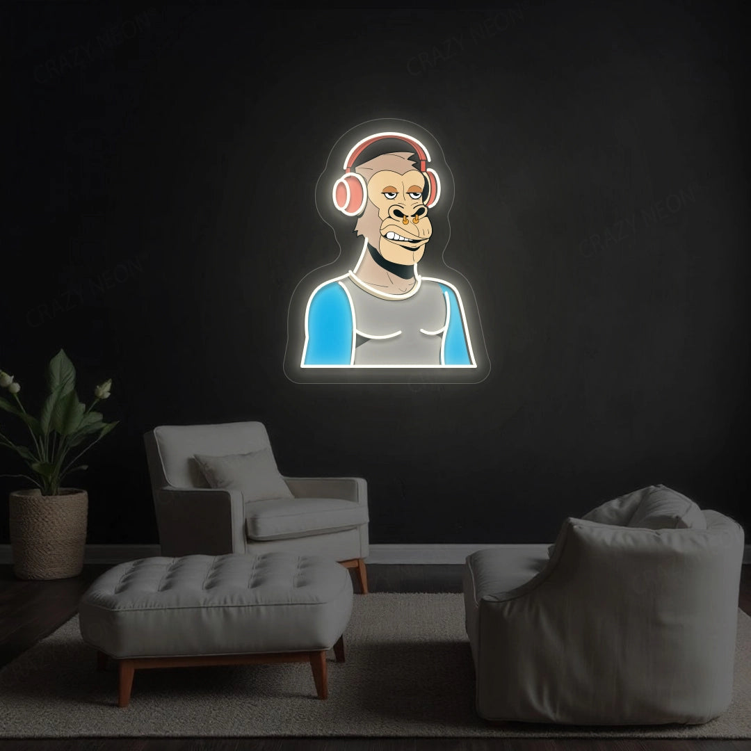Gorilla with Headphones Neon Artwork Sign