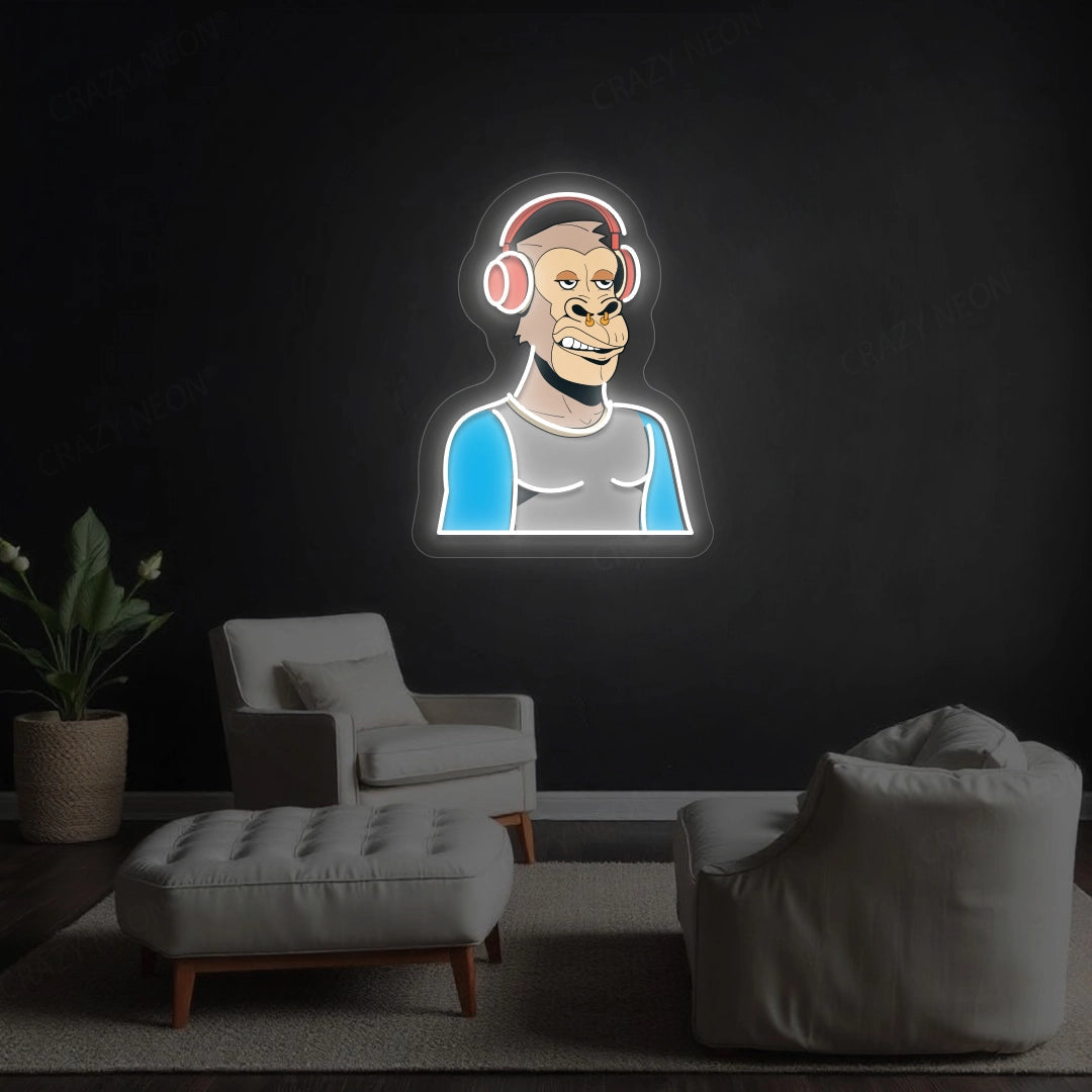Gorilla with Headphones Neon Artwork Sign