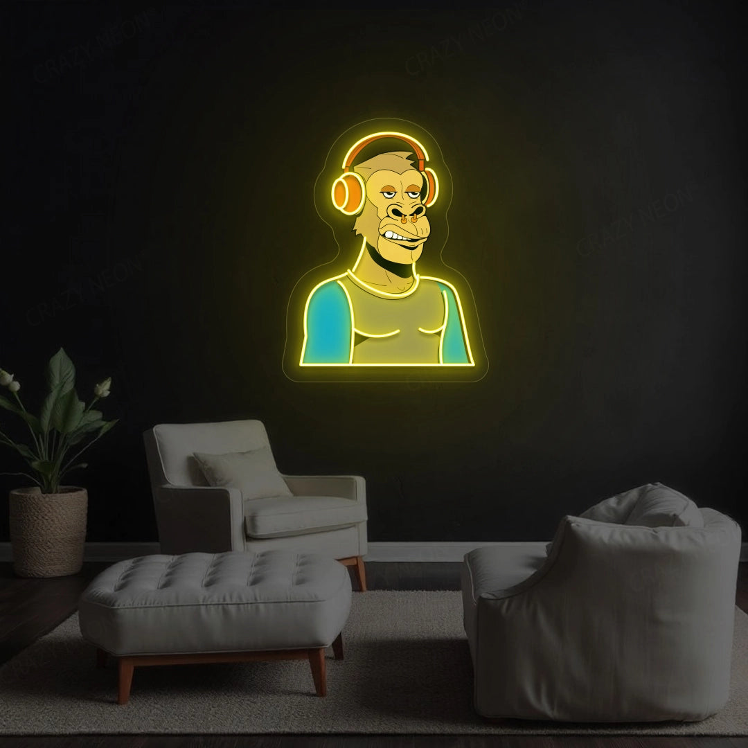Gorilla with Headphones Neon Artwork Sign