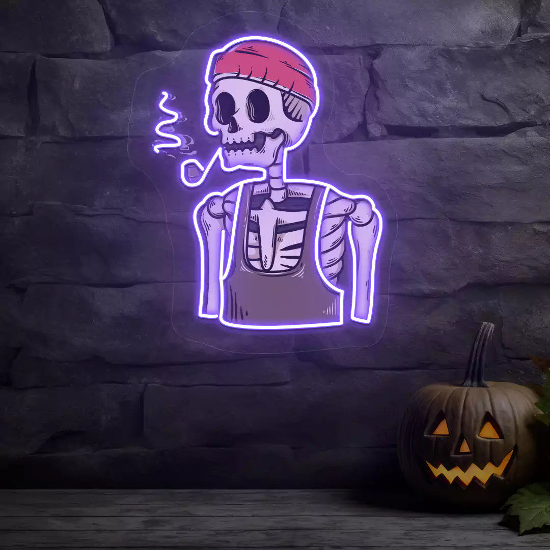 Pipe Smoker Skeleton Neon Artwork