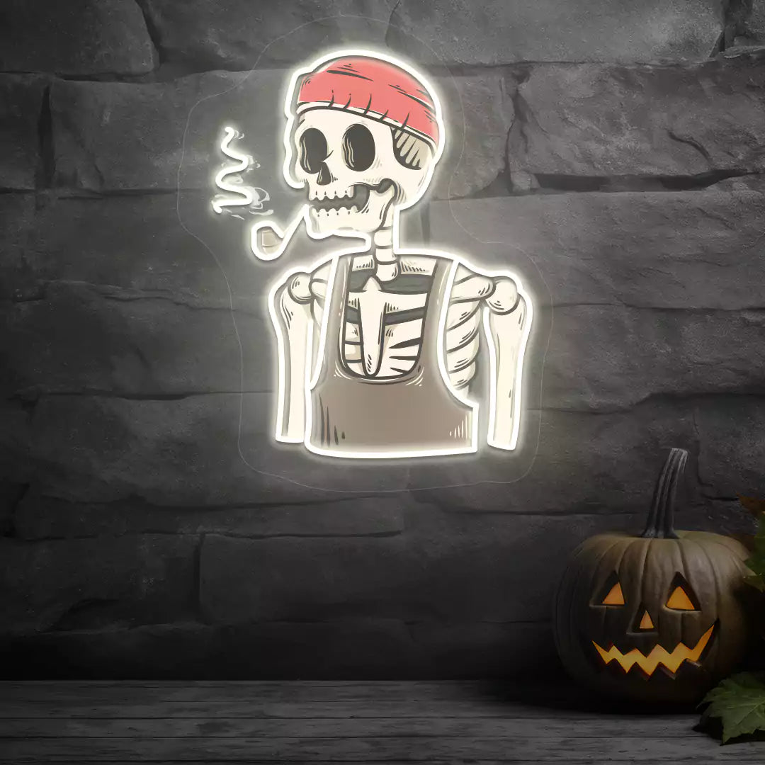 Pipe Smoker Skeleton Neon Artwork