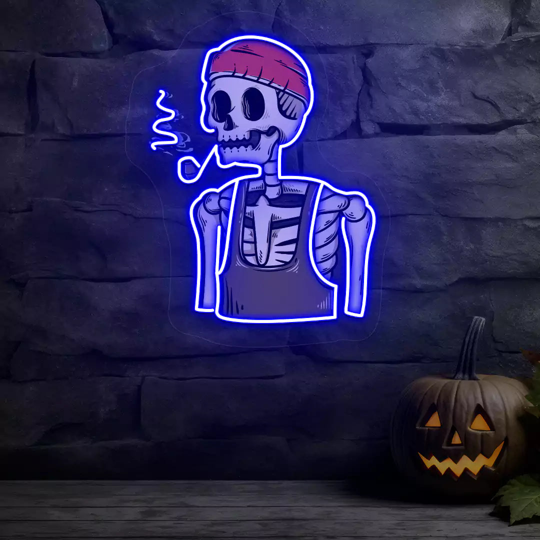 Pipe Smoker Skeleton Neon Artwork