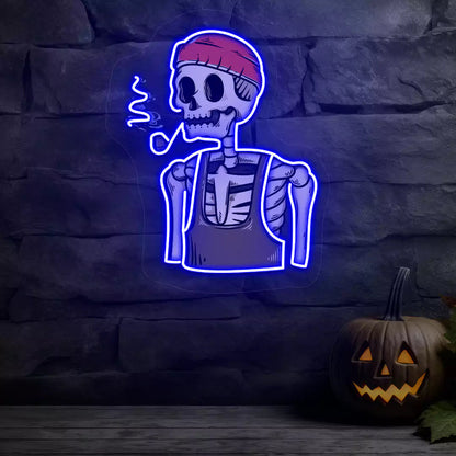 Pipe Smoker Skeleton Neon Artwork