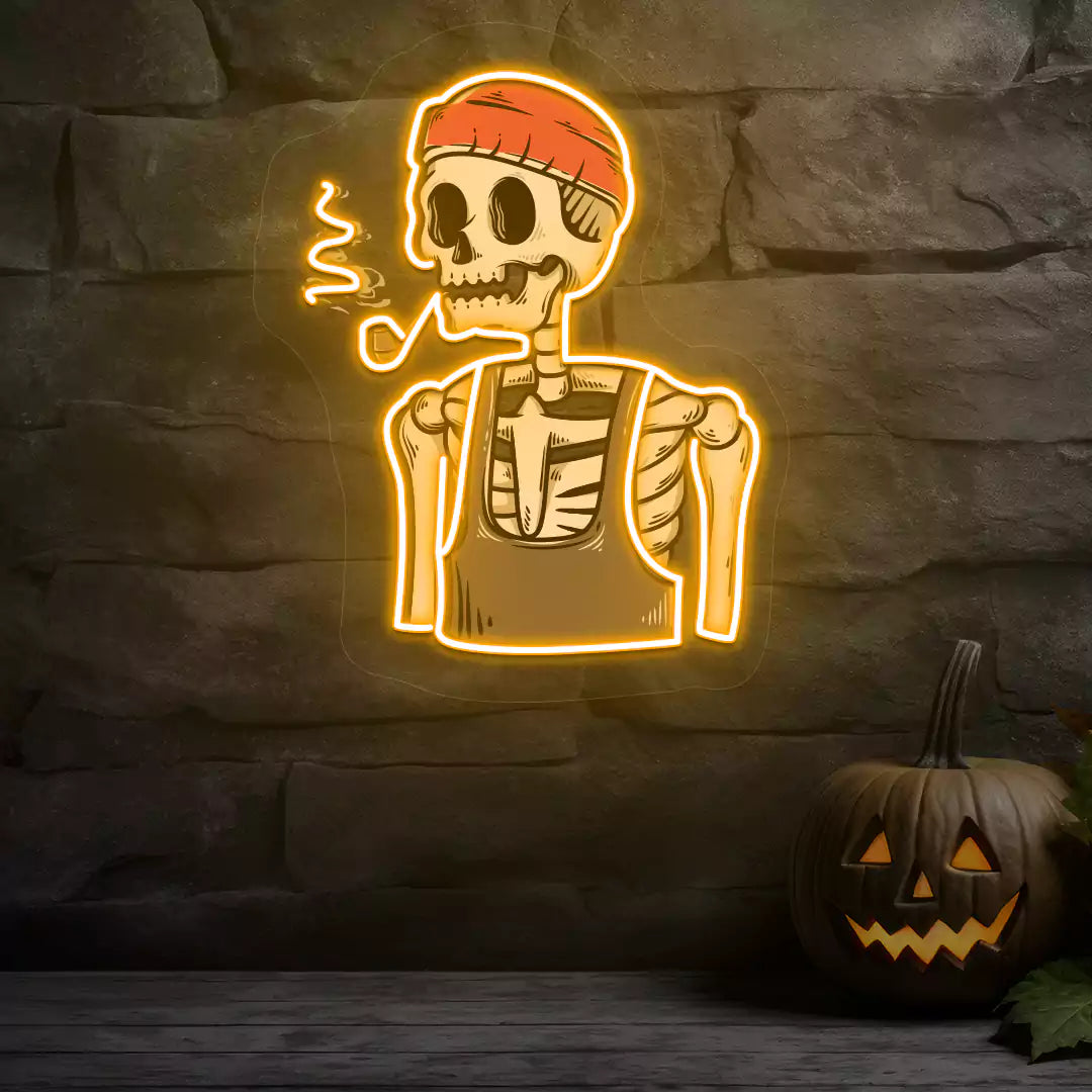 Pipe Smoker Skeleton Neon Artwork
