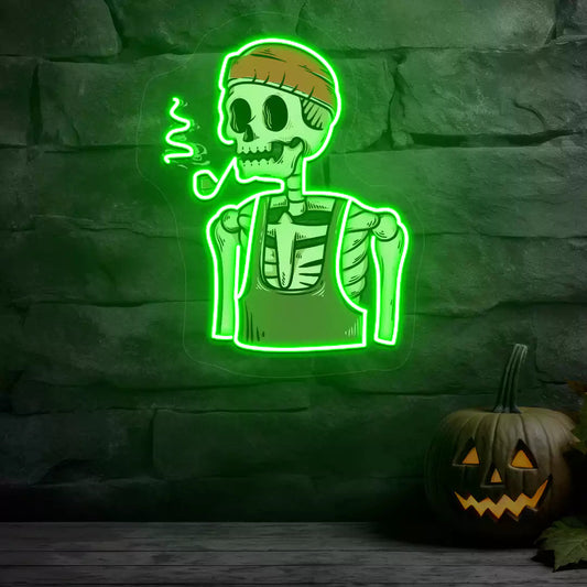 Pipe Smoker Skeleton Neon Artwork