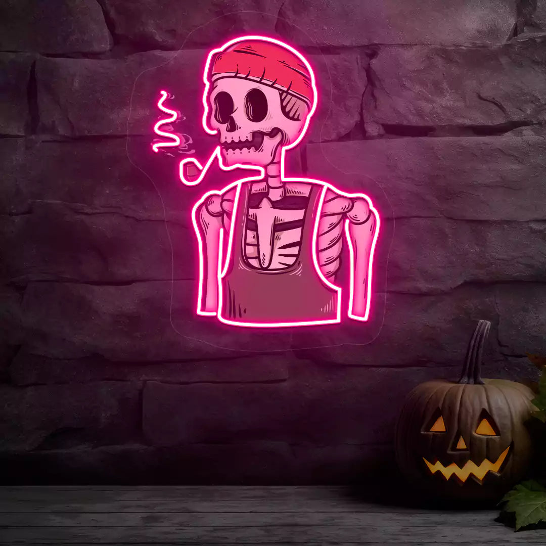 Pipe Smoker Skeleton Neon Artwork