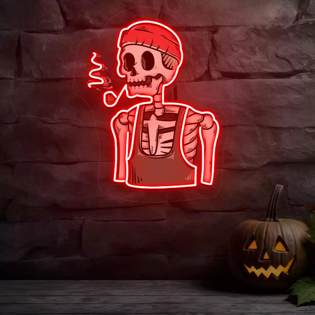 Pipe Smoker Skeleton Neon Artwork