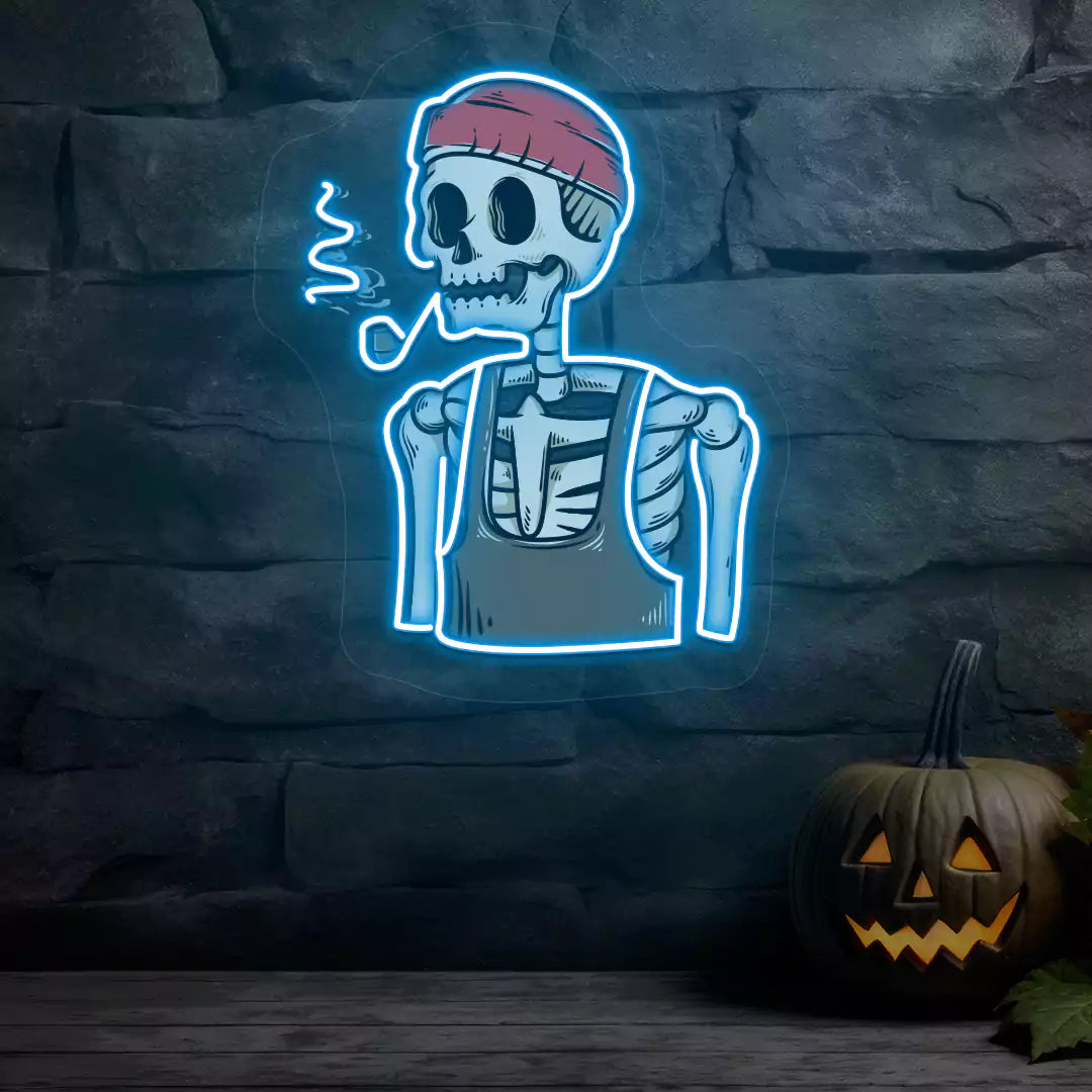Pipe Smoker Skeleton Neon Artwork