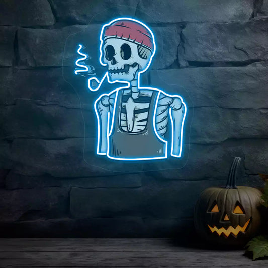 Pipe Smoker Skeleton Neon Artwork