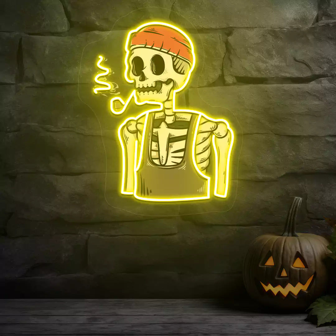 Pipe Smoker Skeleton Neon Artwork