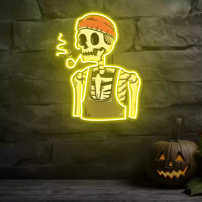 Pipe Smoker Skeleton Neon Artwork
