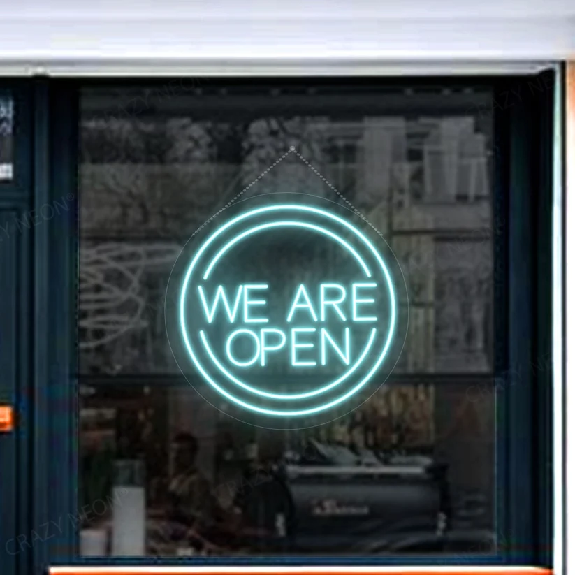 We Are Open Neon Sign in Circle