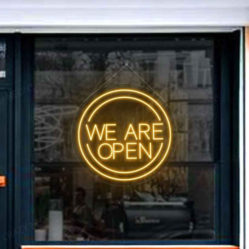 We Are Open Neon Sign in Circle