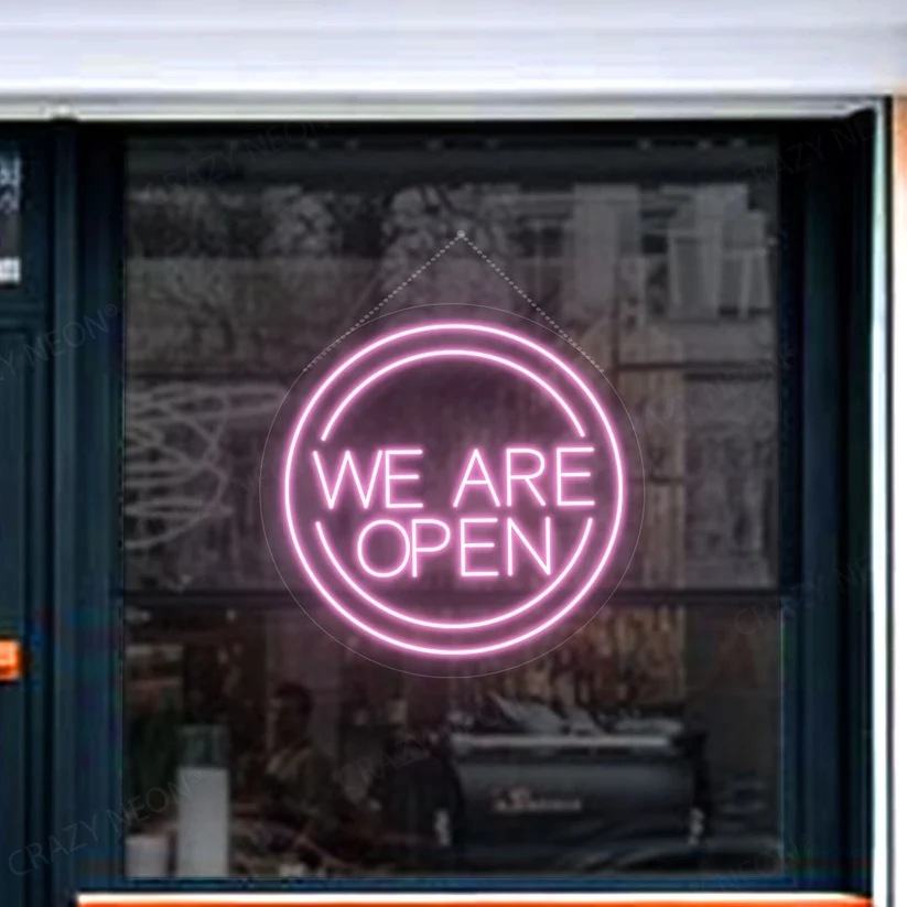 We Are Open Neon Sign in Circle