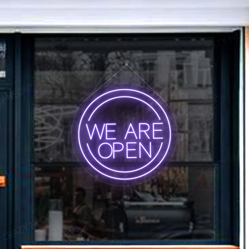 We Are Open Neon Sign in Circle