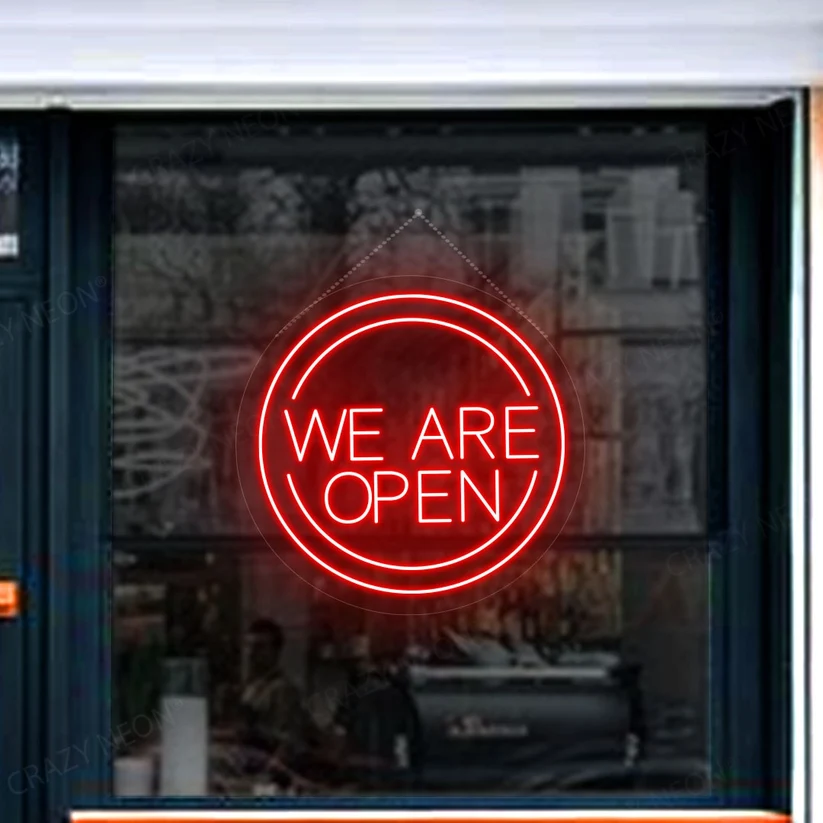 We Are Open Neon Sign in Circle
