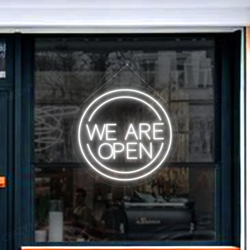 We Are Open Neon Sign in Circle