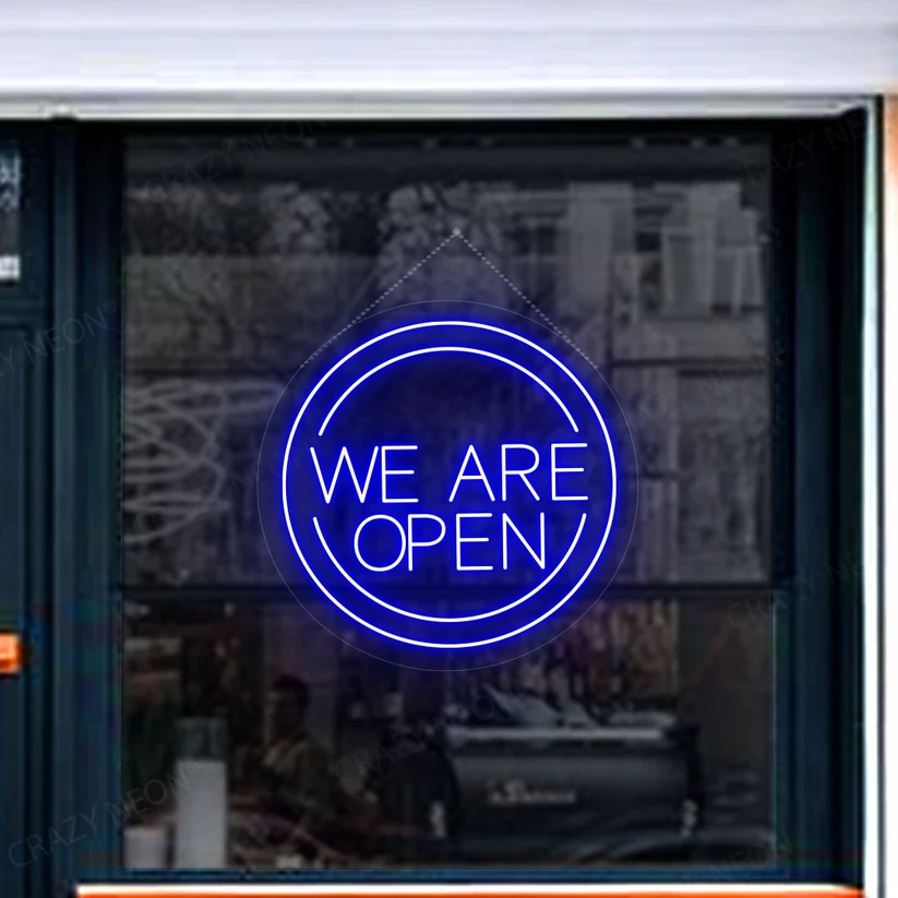 We Are Open Neon Sign in Circle