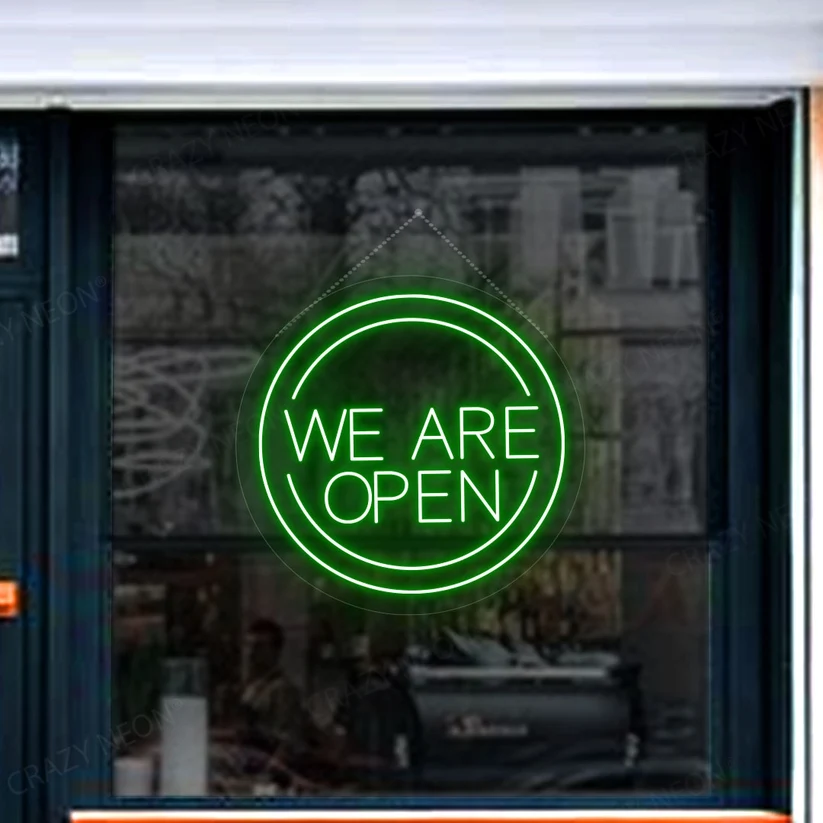 We Are Open Neon Sign in Circle