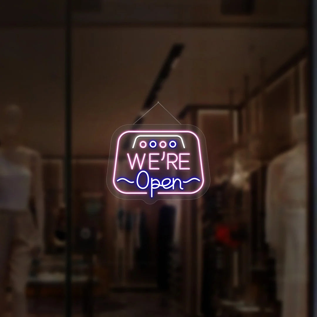 Retro Radio "We Are Open" LED neon sign, vintage-style, perfect for businesses, image 9 of 10.
