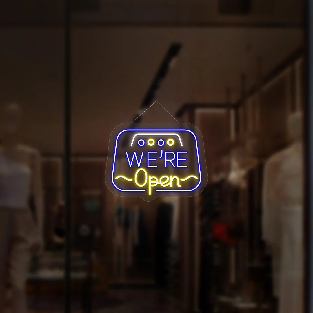 Retro radio "We Are Open" LED neon sign, vintage shop display, image 2 of 10.