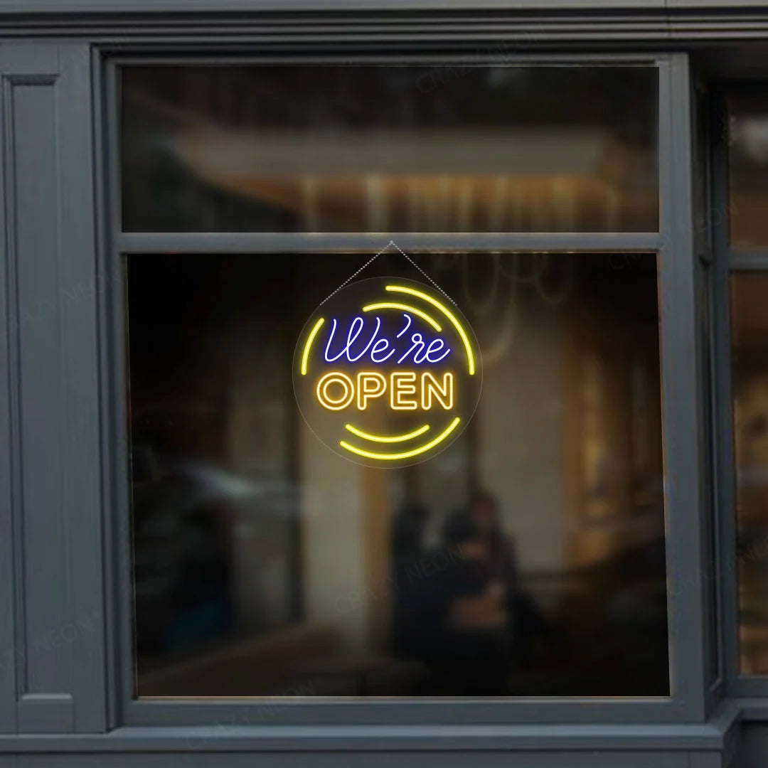 Open LED neon sign for business, bright and energy-efficient decor.