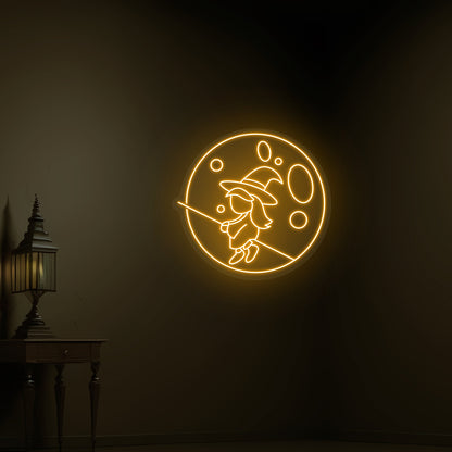 Baby Witch Flying Neon Sign