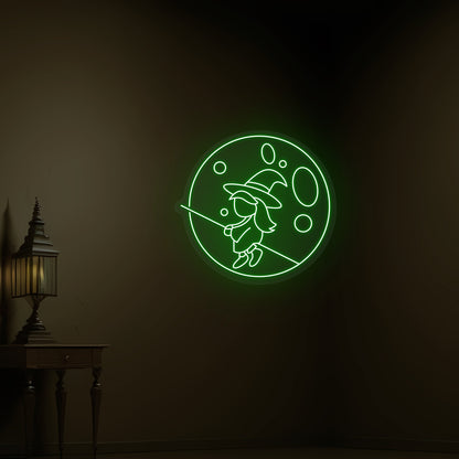 Baby Witch Flying Neon Sign
