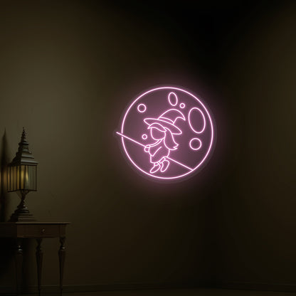 Baby Witch Flying Neon Sign