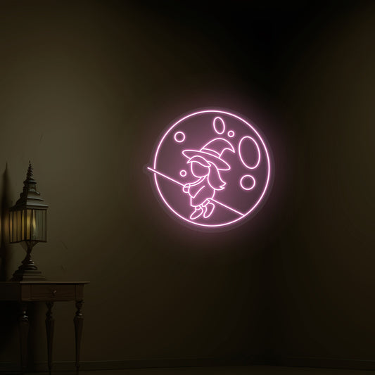 Baby Witch Flying Neon Sign