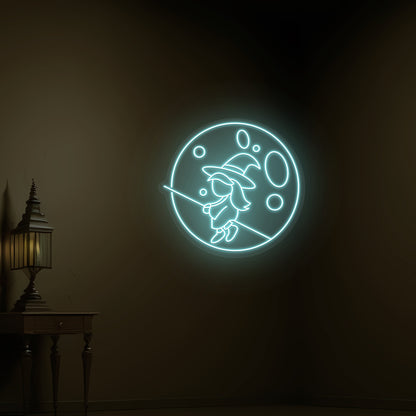 Baby Witch Flying Neon Sign