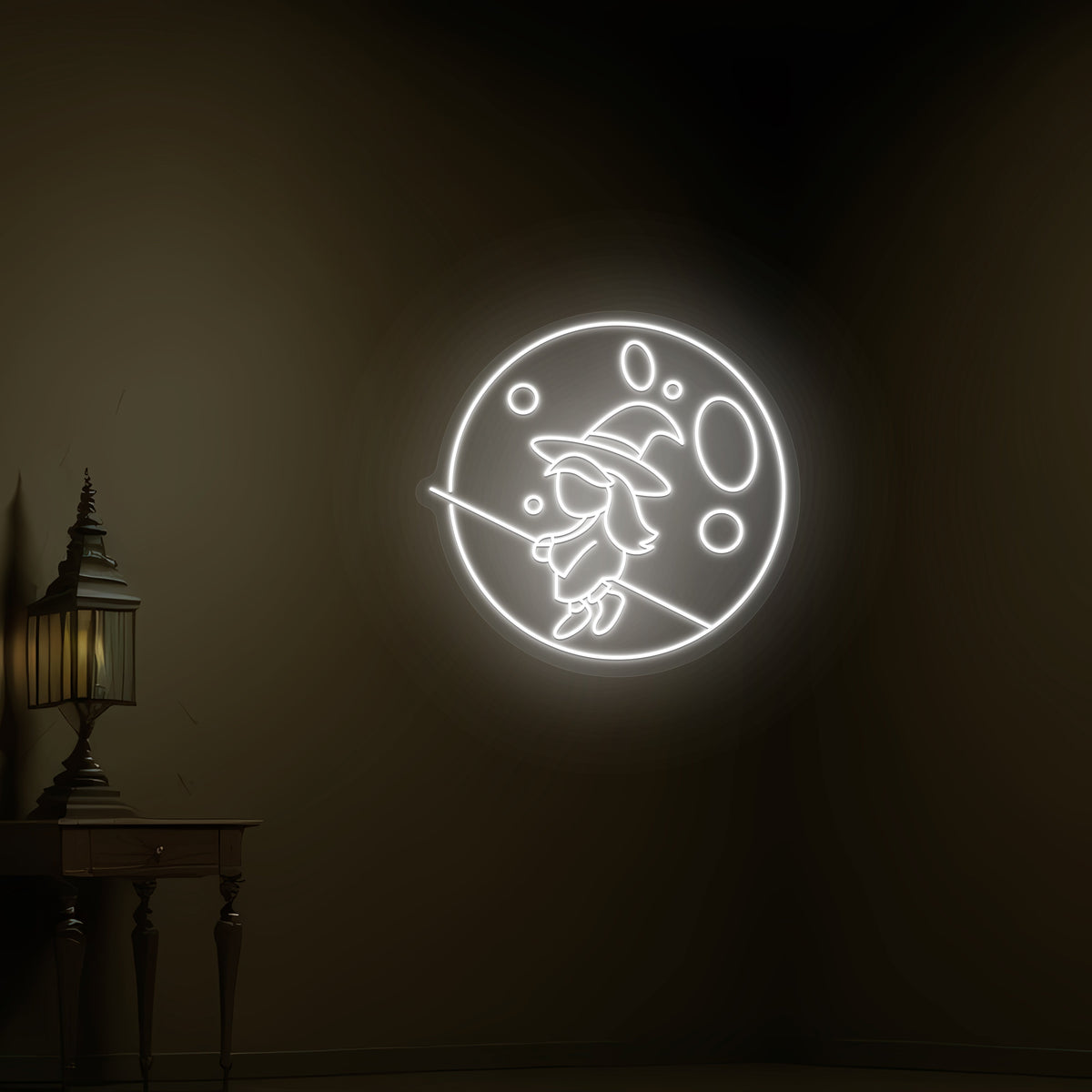 Baby Witch Flying Neon Sign