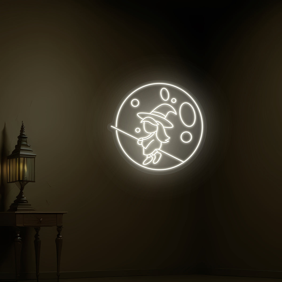 Baby Witch Flying Neon Sign