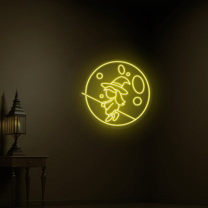 Baby Witch Flying Neon Sign