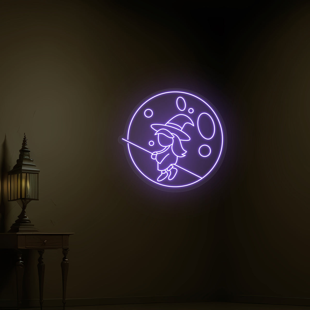 Baby Witch Flying Neon Sign