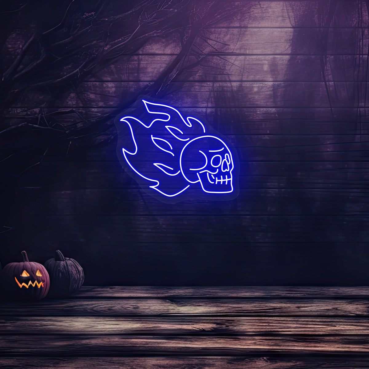 Skull On Fire Neon Sign