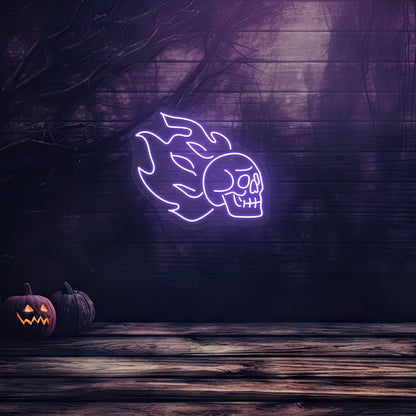 Skull On Fire Neon Sign