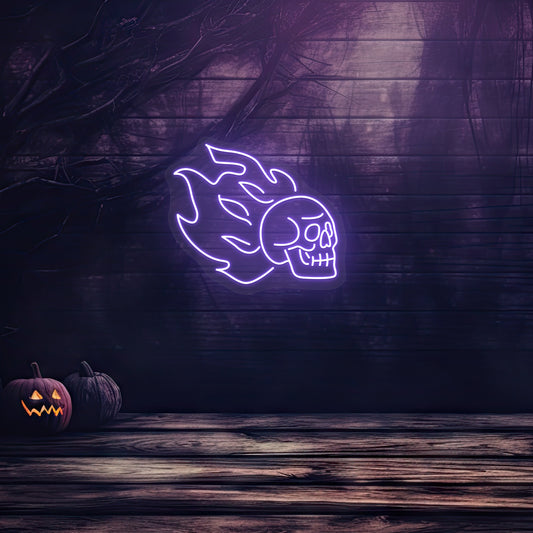 Skull On Fire Neon Sign