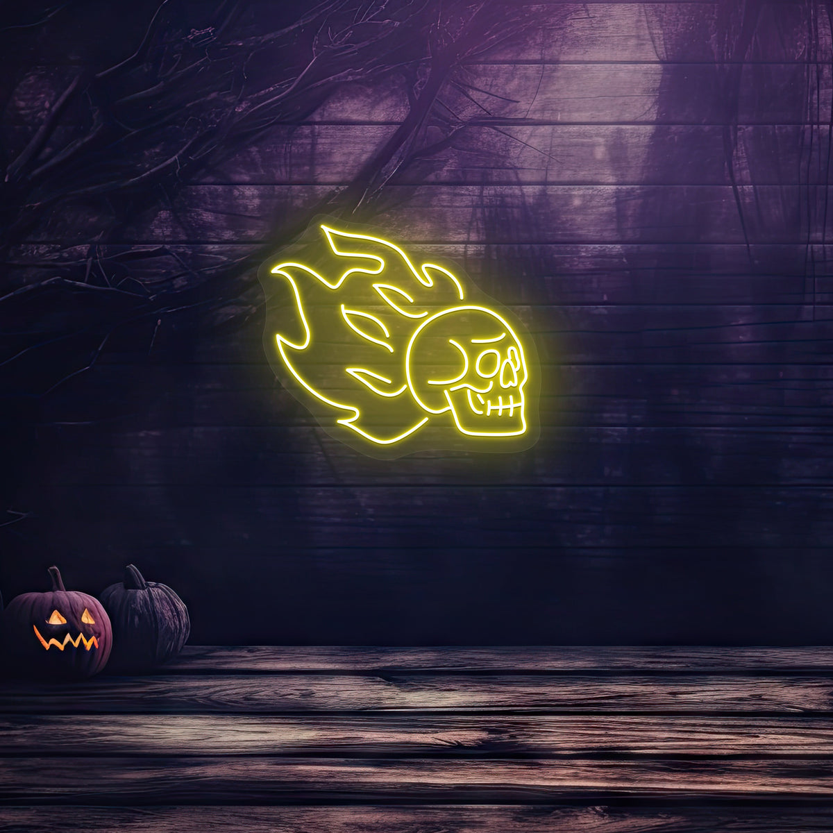 Skull On Fire Neon Sign