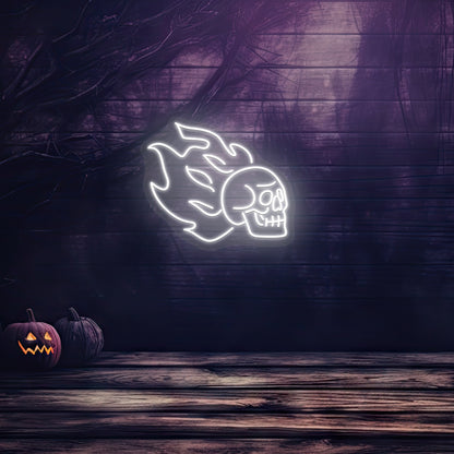 Skull On Fire Neon Sign
