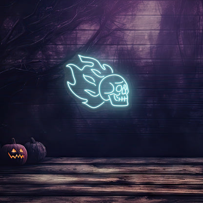 Skull On Fire Neon Sign