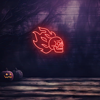 Skull On Fire Neon Sign