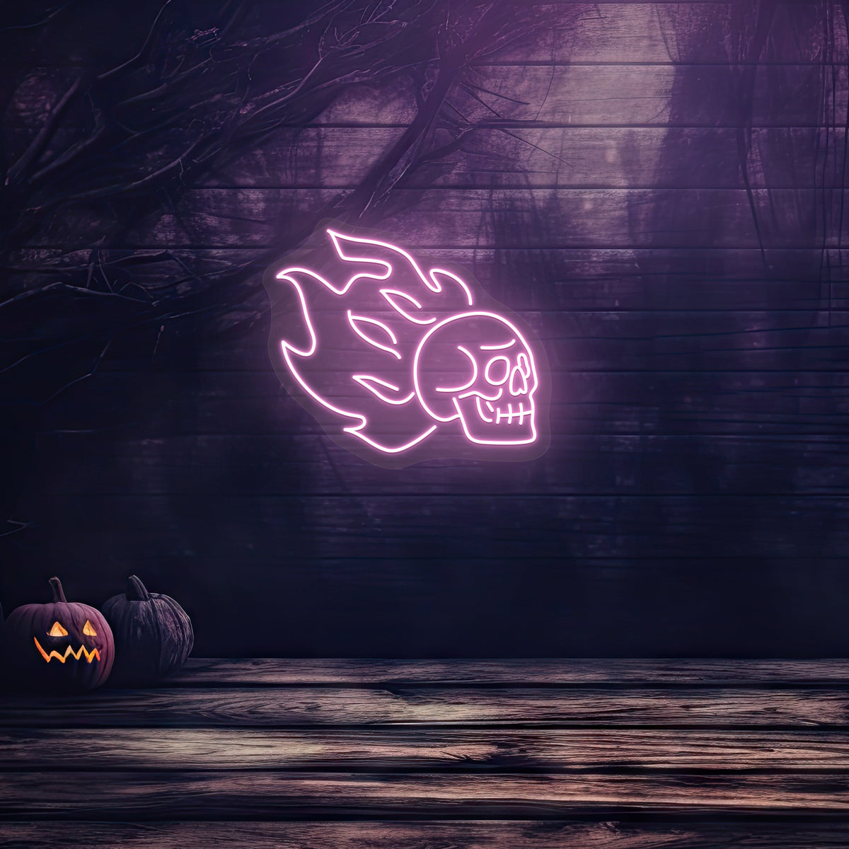 Skull On Fire Neon Sign