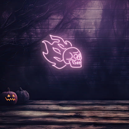 Skull On Fire Neon Sign