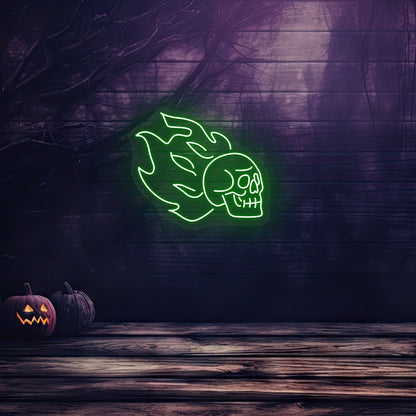 Skull On Fire Neon Sign